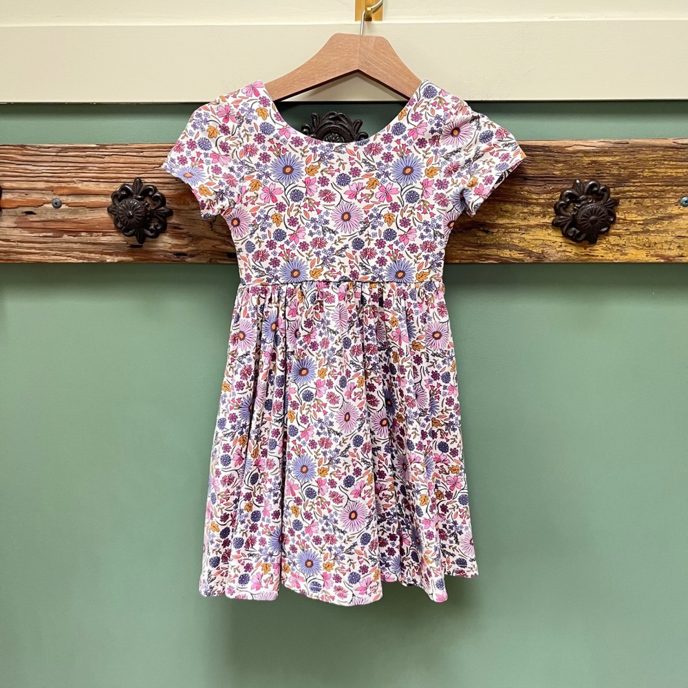 Ollie Jay Girls Size 4 Floral Short Sleeve Pocket Dress Purple Pink White Daisy